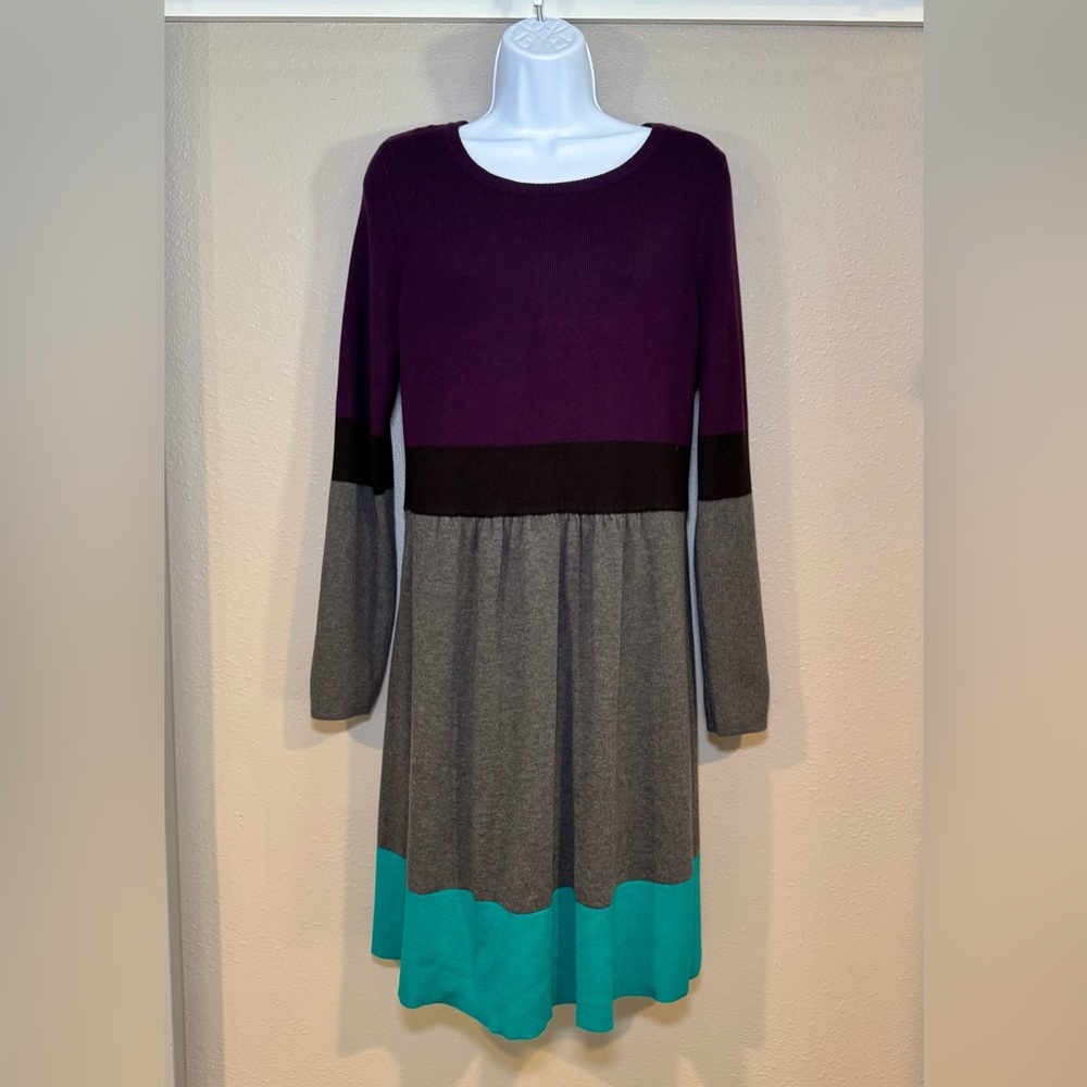Jessica Howard Premium Heavyweight Knit Colorblock Long Sleeve Dress Size L